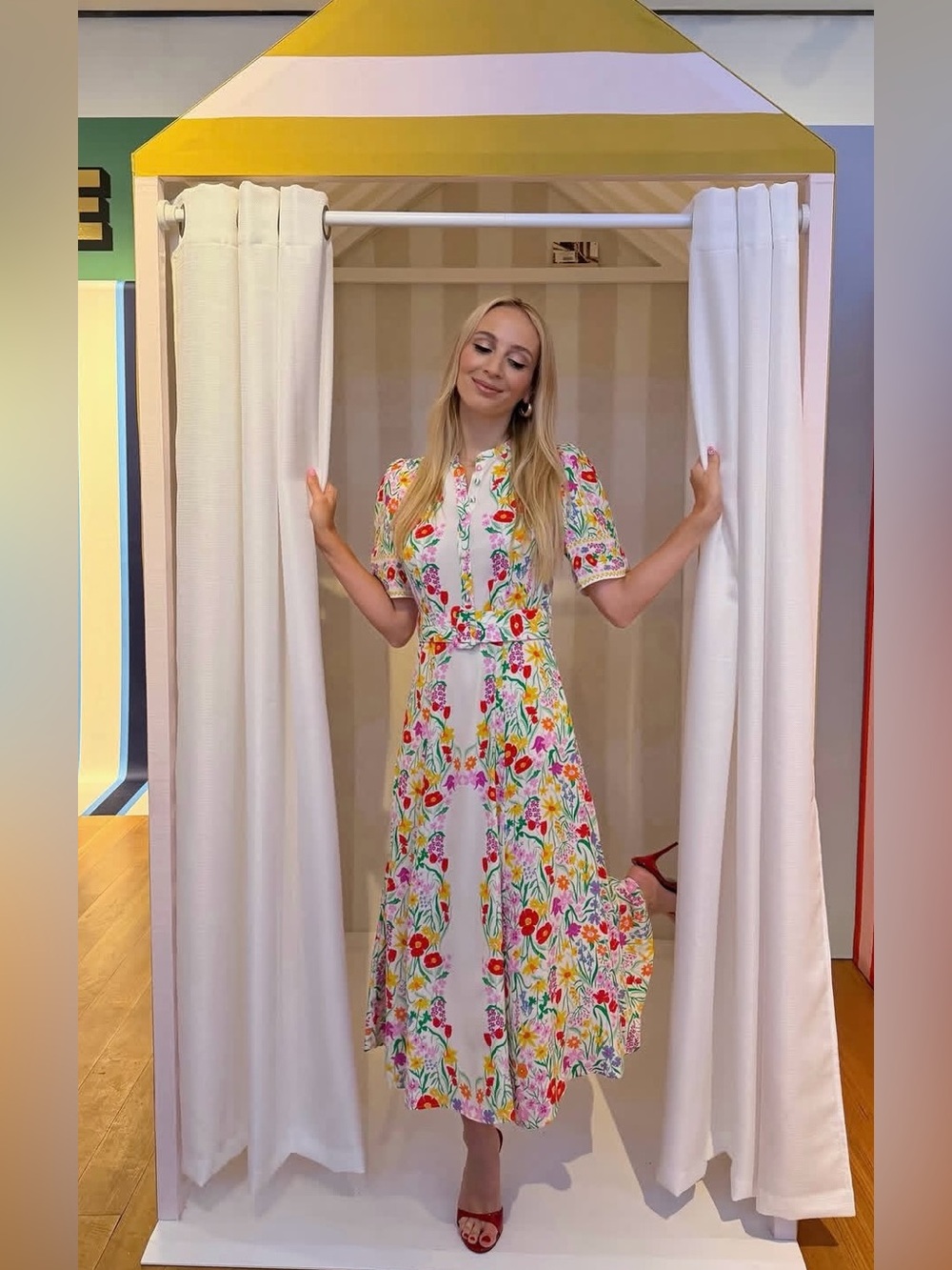 Boden Cream Floral Kate Puff Sleeve Belted Wedding Guest Dress